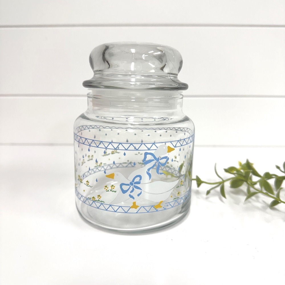 Vintage geese with bows glass jar canister